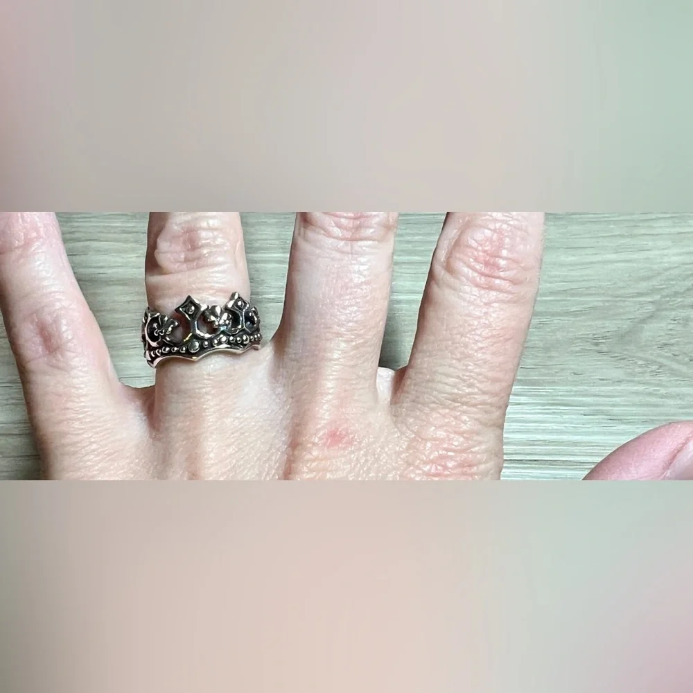 Vintage Designer Hallmarked ($) Sterling Silver Crown Band Ring, Size 5.5, 5g